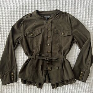 Live a Little- Army Green Military Jacket with Lace Trim Women’s Large
